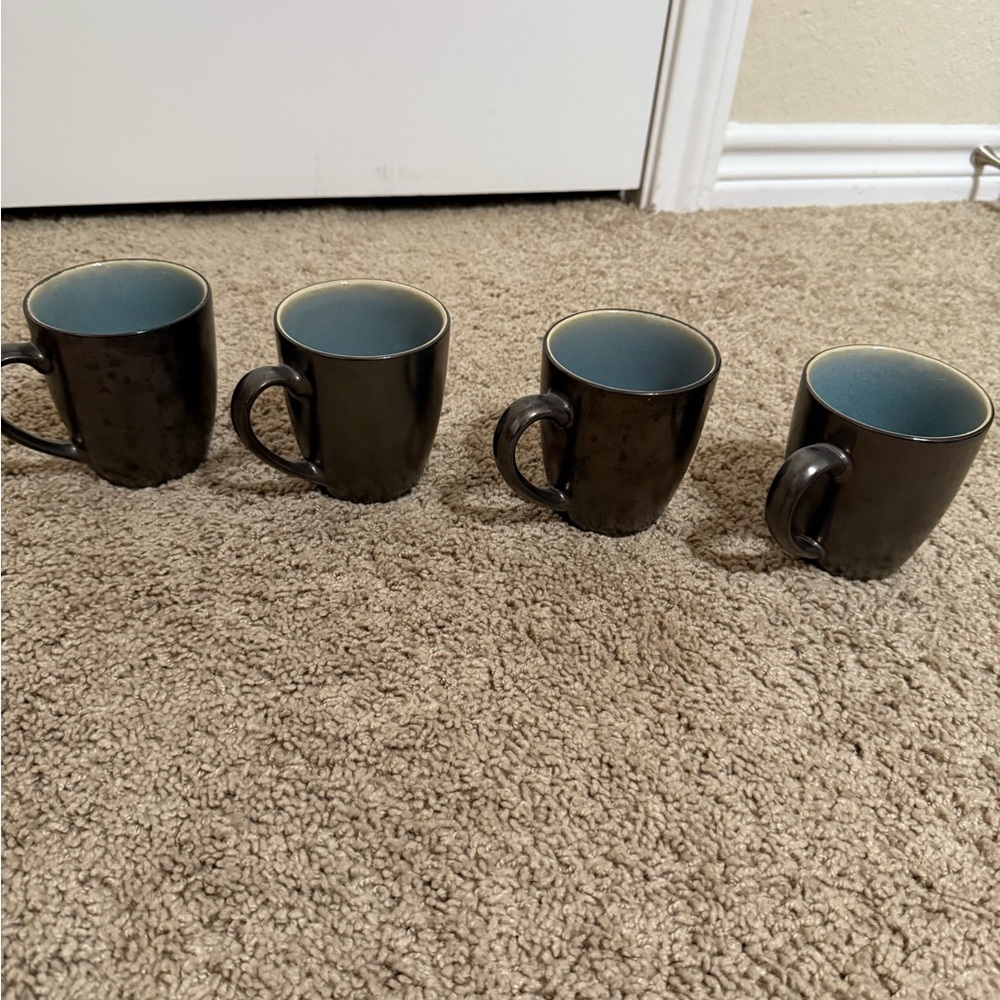 Set of Four Black and Blue Mugs